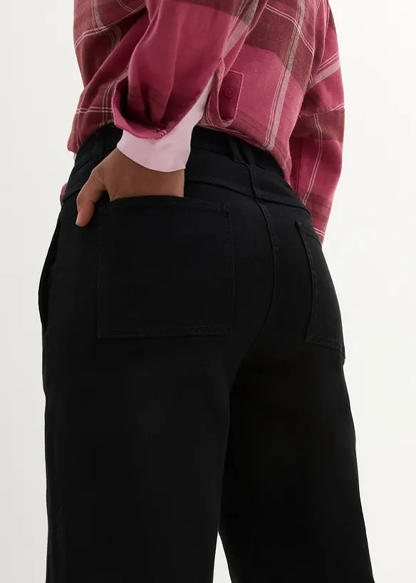 Twilové kalhoty ve střihu Barrel s dopředu posazenými švy a pohodlným pasem High Waist, bonprix