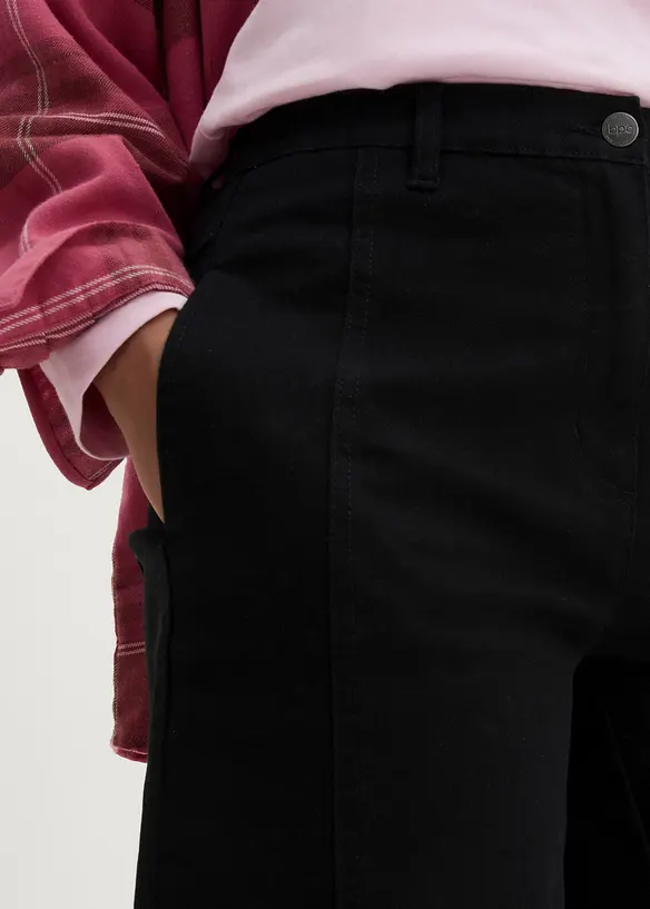 Twilové kalhoty ve střihu Barrel s dopředu posazenými švy a pohodlným pasem High Waist, bonprix