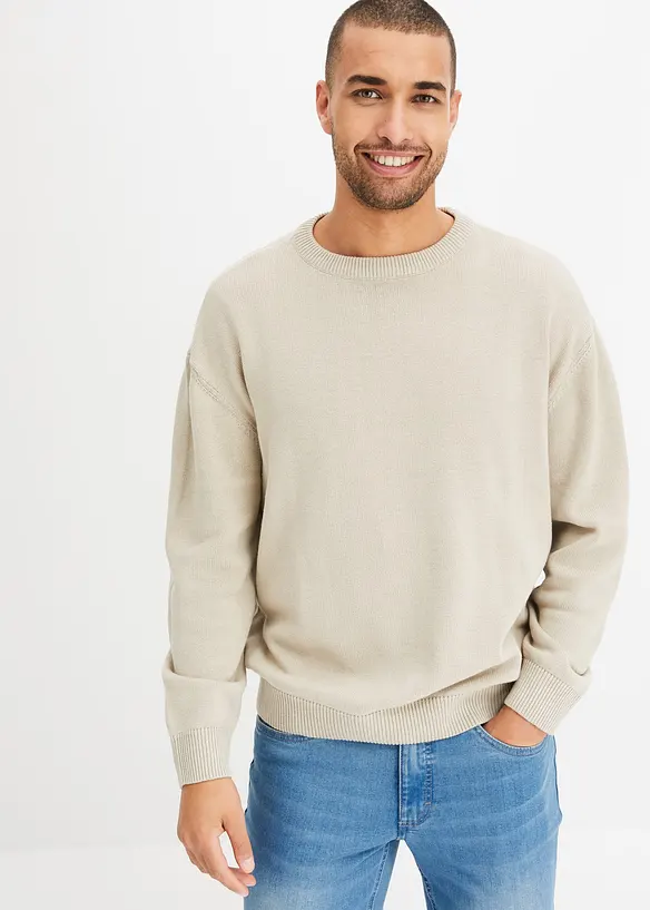 Svetr s kulatým výstřihem a bavlnou, Loose Fit, bonprix