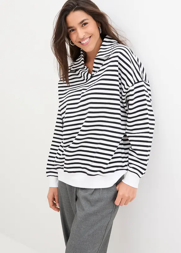 Oversize mikina s výstřihem do V a límcem polo, bonprix