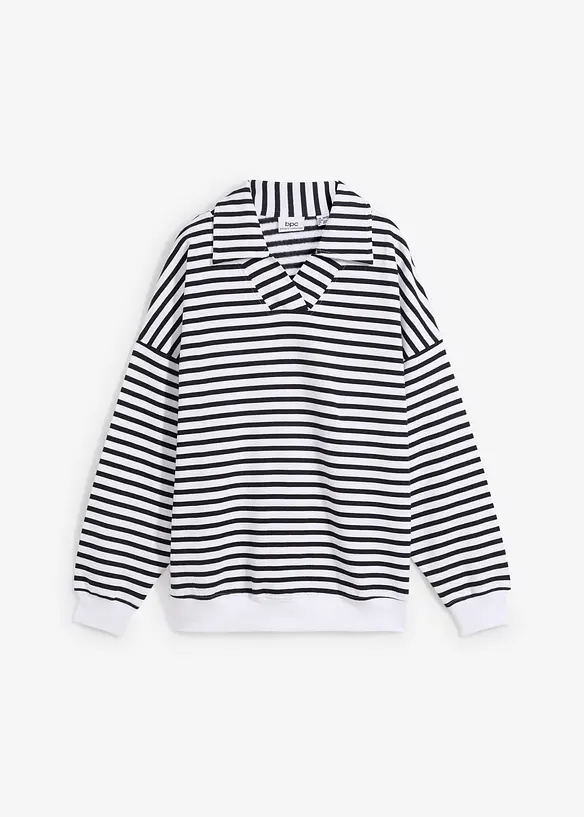Oversize mikina s výstřihem do V a límcem polo, bonprix