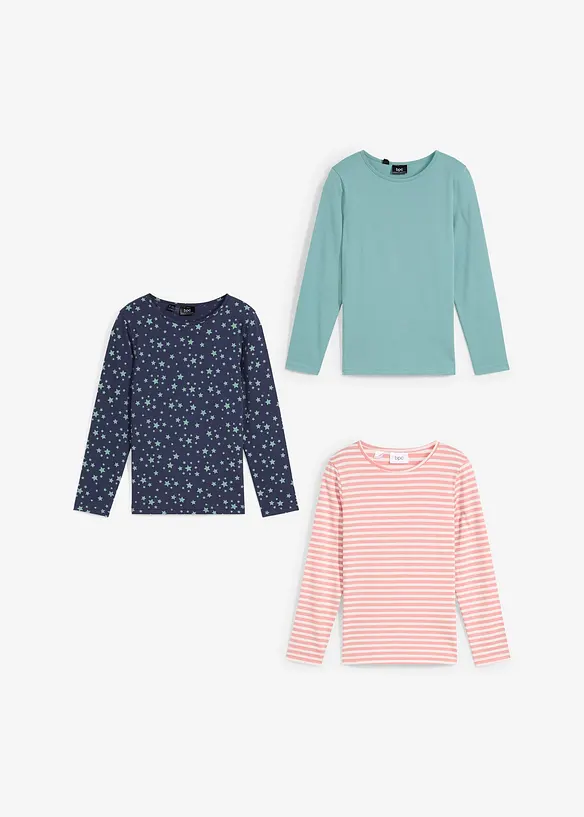 Dívčí triko z organické bavlny, dlouhý rukáv (3 ks v balení), bonprix
