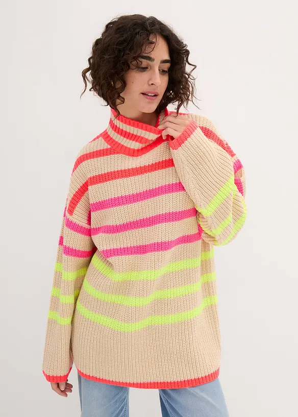 Oversize svetr s neonovými pruhy, bonprix