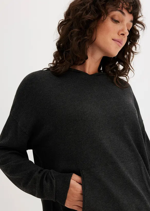 Svetr s kapucí a klokaní kapsou, z viskózové směsi, bonprix