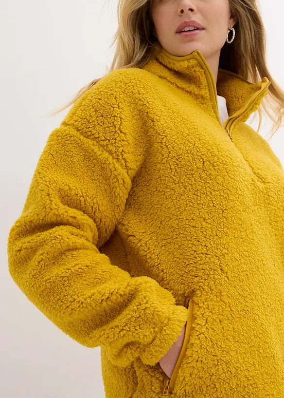 Oversized flísová mikina se stojáčkem a kapsami, bonprix