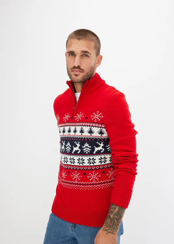 Svetr s norským vzorem a límcem na zip, bonprix
