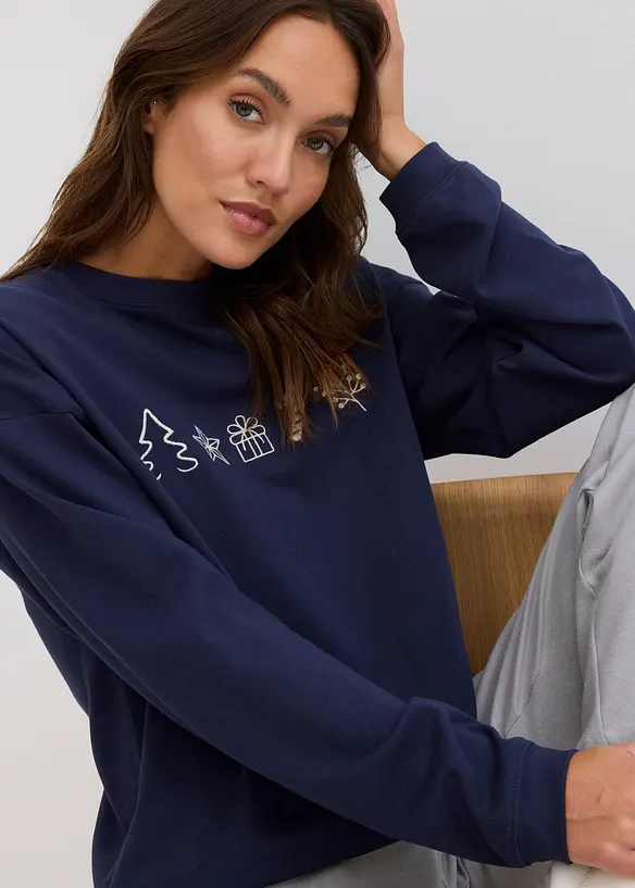 Vyšívané vánoční triko s dlouhým rukávem, oversized, bonprix
