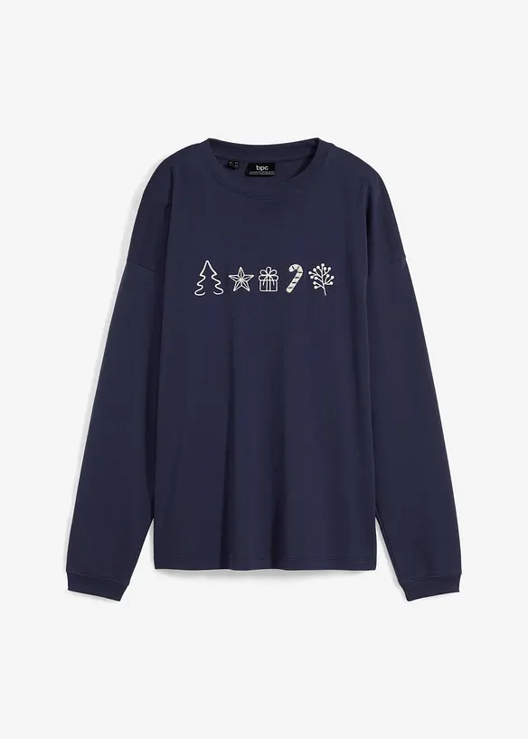 Vyšívané vánoční triko s dlouhým rukávem, oversized, bonprix