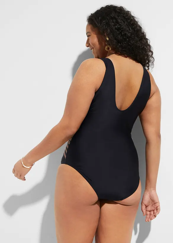 Stahovací jednodílné plavky, střední tvarující efekt, se zavinovacím vzhledem, bonprix