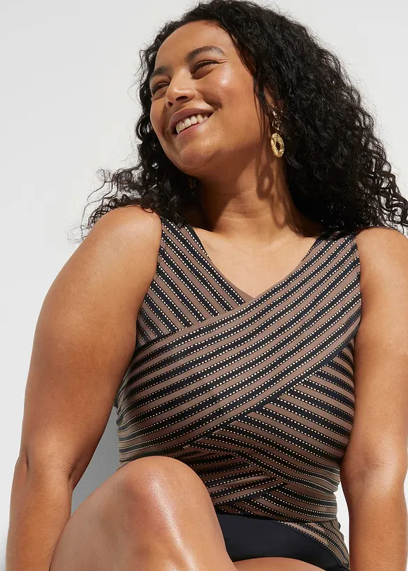 Stahovací jednodílné plavky, střední tvarující efekt, se zavinovacím vzhledem, bonprix