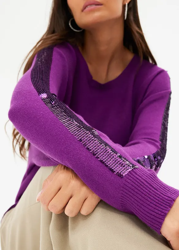 Svetr z jemné pleteniny s flitry, bonprix