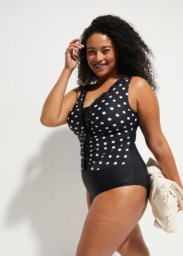 Stahovací jednodílné plavky, střední tvarující efekt, s řasením, bonprix