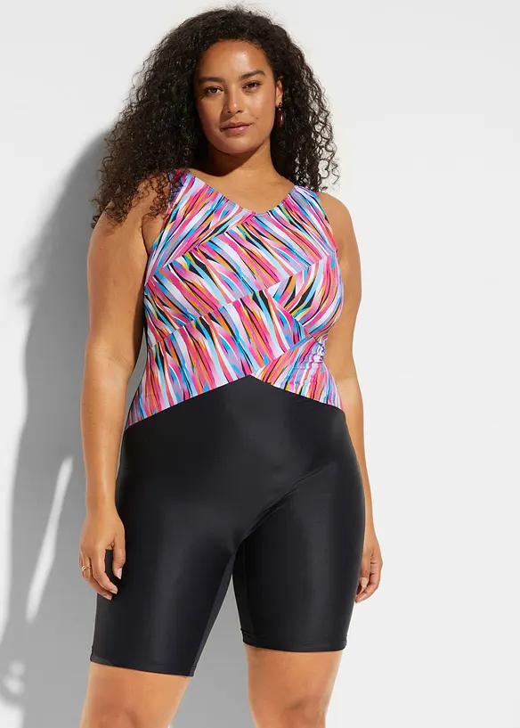 Jednodílné stahovací plavky s nohavičkami, střední tvarující efekt, bonprix