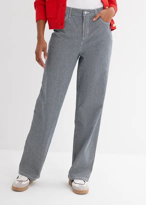 Džíny Straight, High Waist, s proužky, bonprix