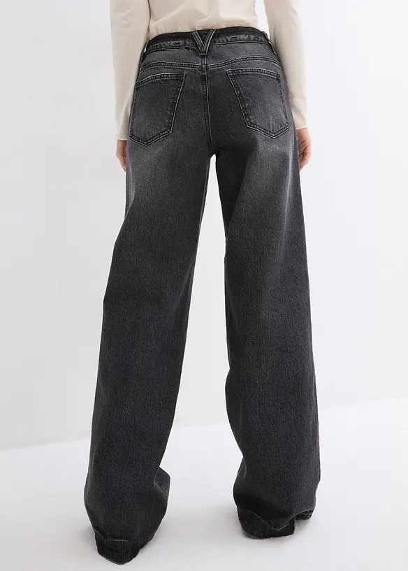 Džíny Wide Leg, Mid Waist, malý podíl streče, dlouhá délka, bonprix