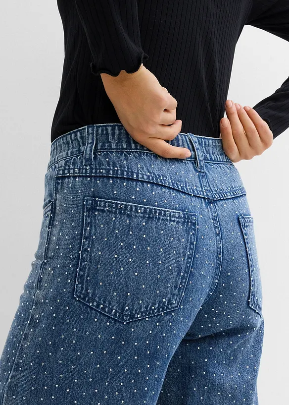Džíny se štrasem, Wide Leg, Mid Waist, bonprix