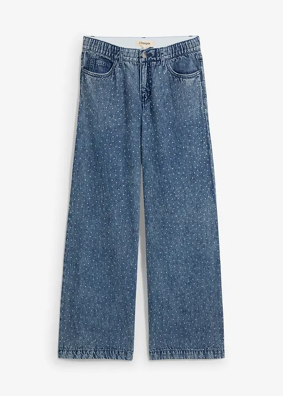 Džíny se štrasem, Wide Leg, Mid Waist, bonprix