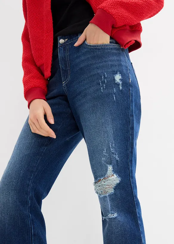 Džíny Straight, Mid Waist, pohodlný pas, nízký podíl streče, zkrácené, bonprix
