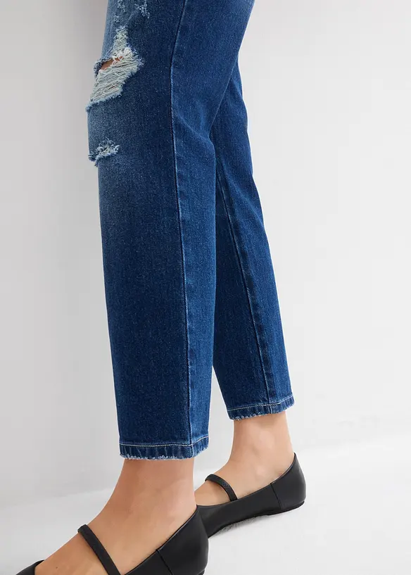 Džíny Straight, Mid Waist, pohodlný pas, nízký podíl streče, zkrácené, bonprix