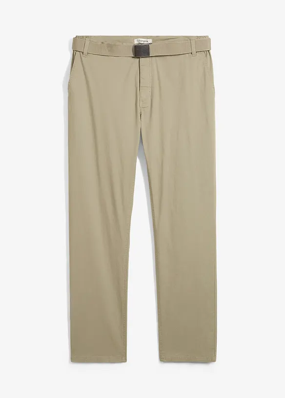 Strečové chino kalhoty s opaskem, Regular Fit, Straight, bonprix