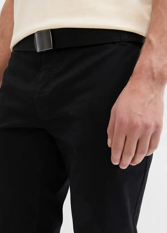 Strečové chino kalhoty s opaskem, Regular Fit, Straight, bonprix