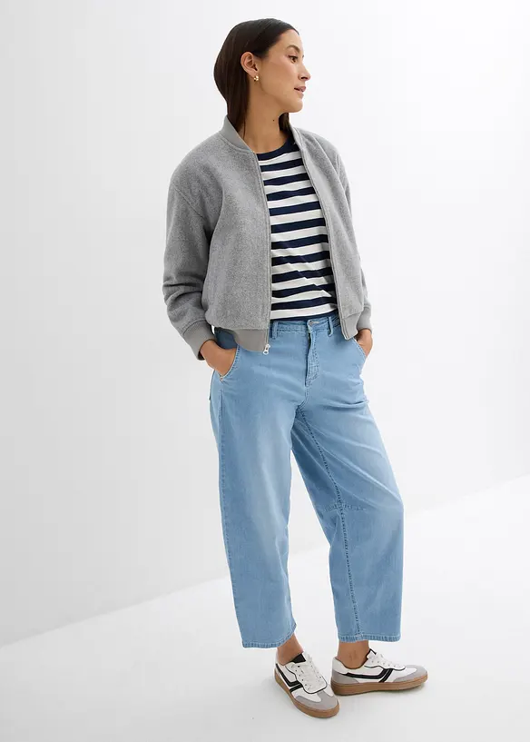 Balonové džíny, Mid Waist, Super Soft, zkrácené, bonprix