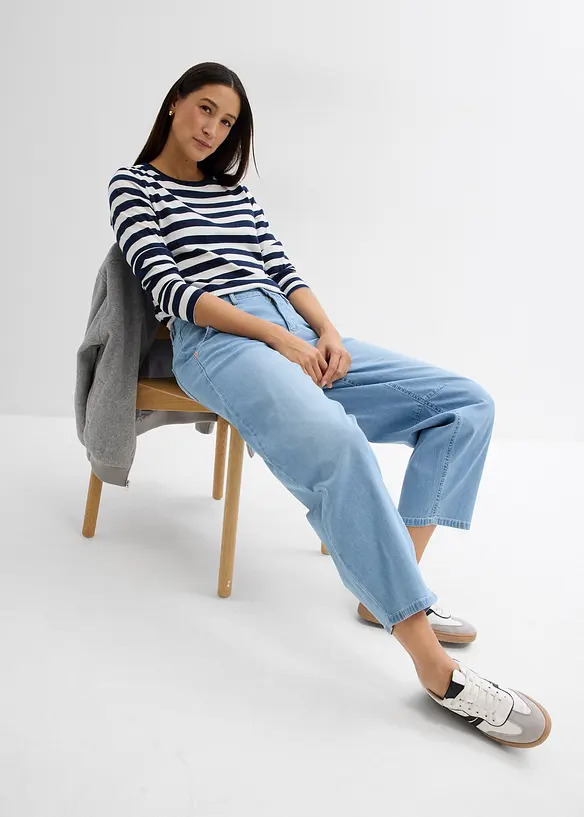 Balonové džíny, Mid Waist, Super Soft, zkrácené, bonprix