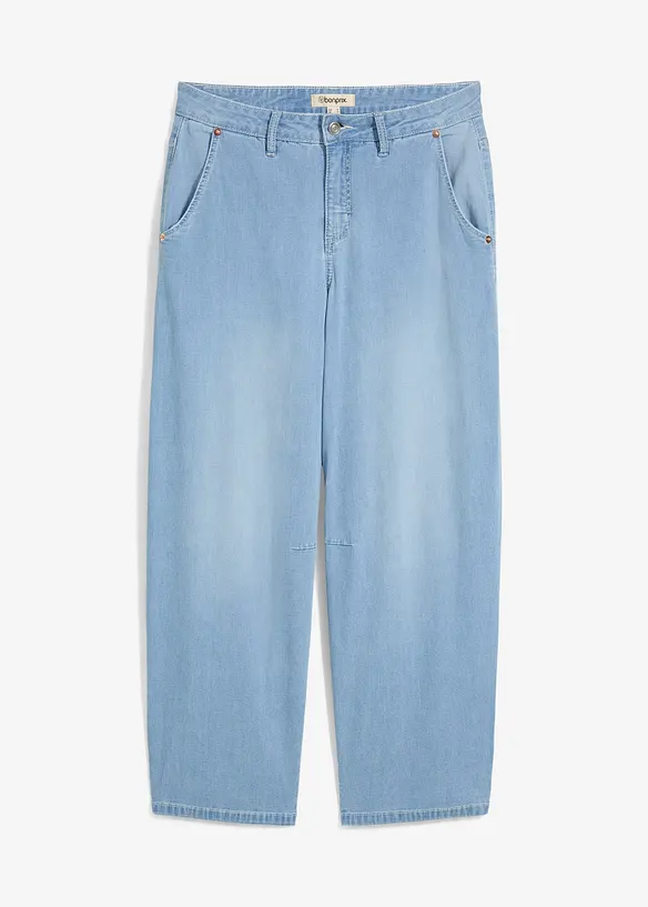 Balonové džíny, Mid Waist, Super Soft, zkrácené, bonprix