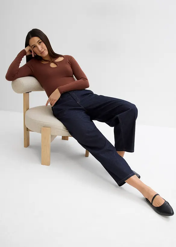 Balonové džíny, Mid Waist, Super Soft, zkrácené, bonprix