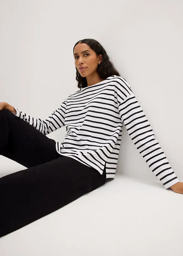 Triko s dlouhým rukávem a lodičkovým výstřihem, z organické bavlny (2 ks v ablení), bonprix