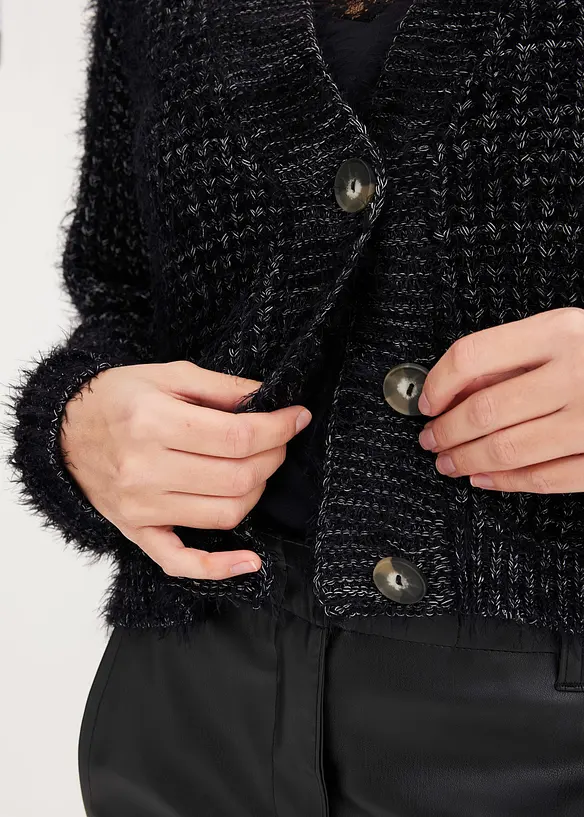 Oversize pletený kabátek s páskovou přízí, bonprix