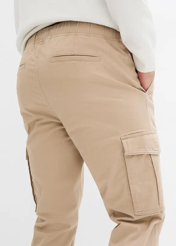 Slim Fit strečové kalhoty bez zapínání a s cargo kapsami, Straight, bonprix