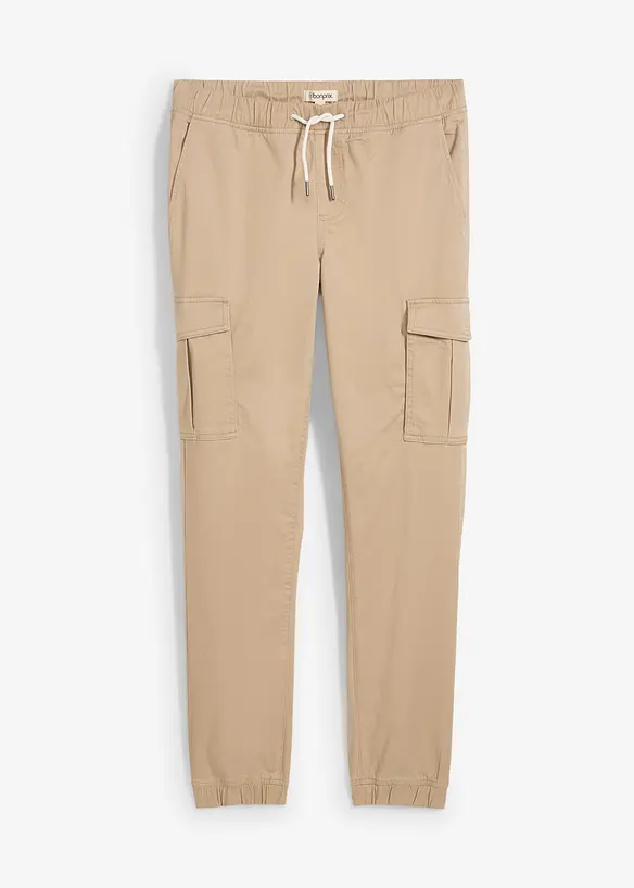 Slim Fit strečové kalhoty bez zapínání a s cargo kapsami, Straight, bonprix