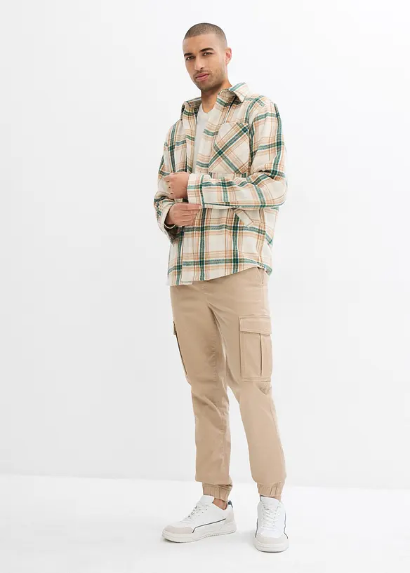Slim Fit strečové kalhoty bez zapínání a s cargo kapsami, Straight, bonprix