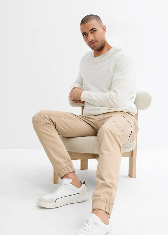 Slim Fit strečové kalhoty bez zapínání a s cargo kapsami, Straight, bonprix