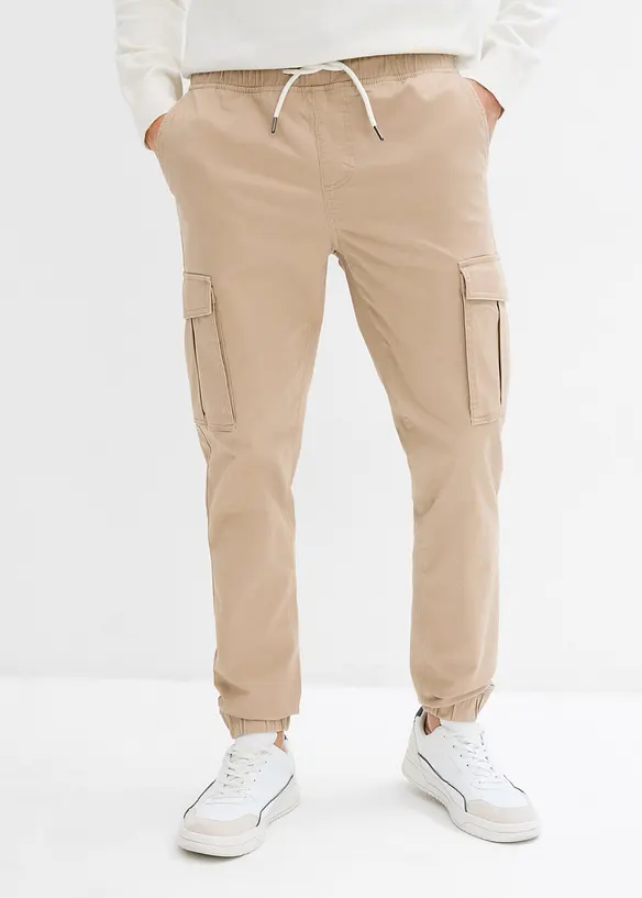 Slim Fit strečové kalhoty bez zapínání a s cargo kapsami, Straight, bonprix
