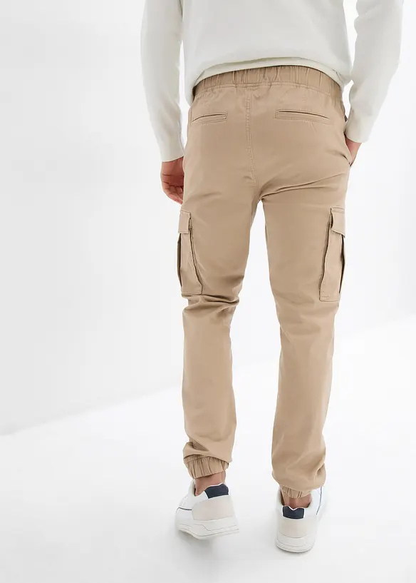 Slim Fit strečové kalhoty bez zapínání a s cargo kapsami, Straight, bonprix