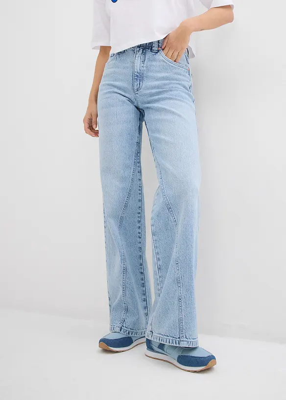 Džíny Wide Leg, High Waist, nízký podíl streče, bonprix