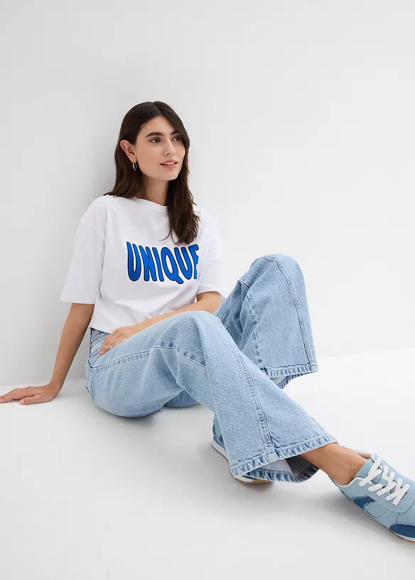 Džíny Wide Leg, High Waist, nízký podíl streče, bonprix