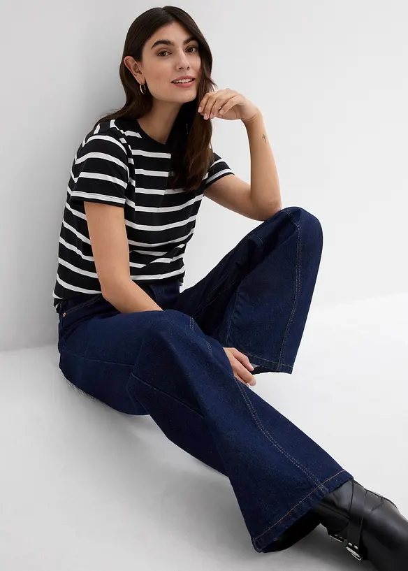 Džíny Wide Leg, High Waist, nízký podíl streče, bonprix