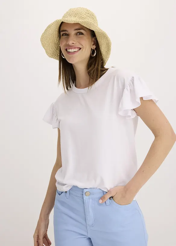 Triko s volánovými rukávy, bonprix