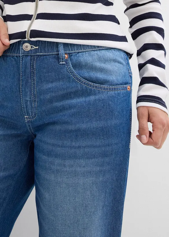 Džíny Straight, Mid Waist, pohodlný pas, malý podíl streče, zkrácené, bonprix