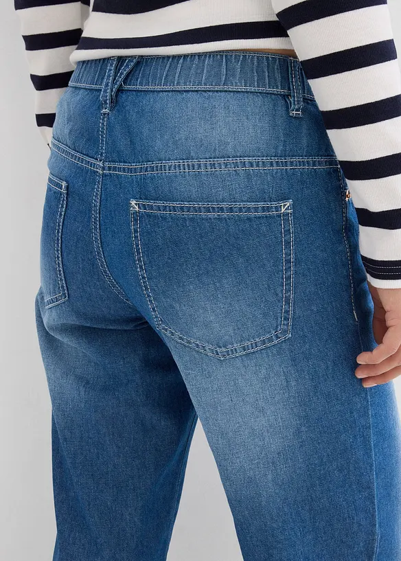 Džíny Straight, Mid Waist, pohodlný pas, malý podíl streče, zkrácené, bonprix