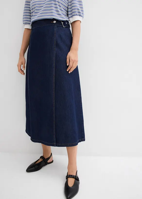 Džínová sukně se zavinovacím vzhledem Super Soft, bonprix