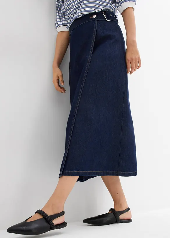 Džínová sukně se zavinovacím vzhledem Super Soft, bonprix