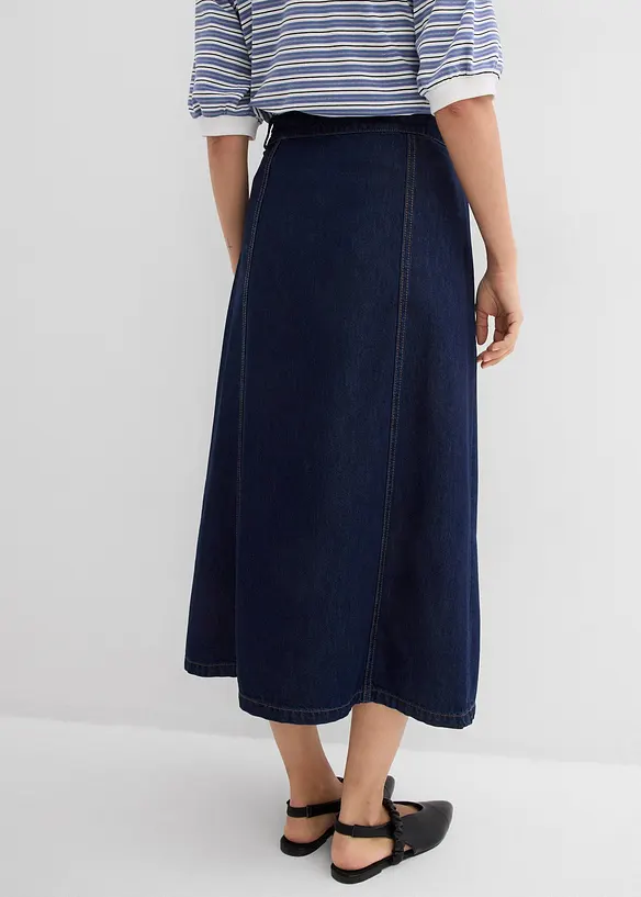 Džínová sukně se zavinovacím vzhledem Super Soft, bonprix