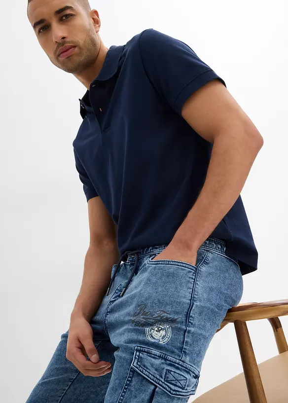 Strečové cargo džíny bez zapínání, Regular Fit, Tapered, bonprix
