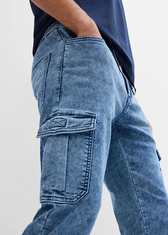 Strečové cargo džíny bez zapínání, Regular Fit, Tapered, bonprix