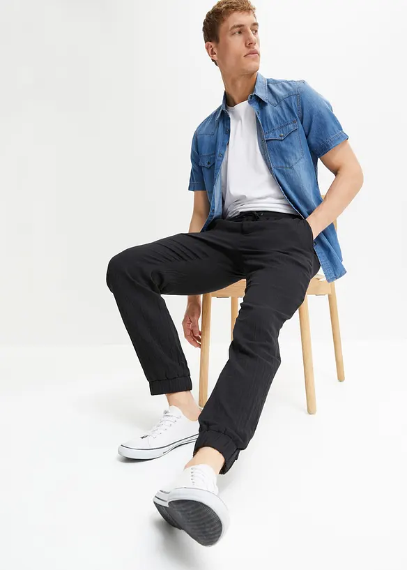 Mušelínové kalhoty bez zapínání, Regular Fit, Tapered, bonprix