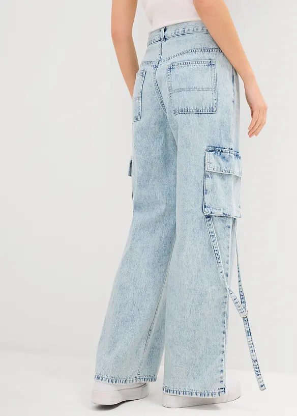 Cargo džíny, Mid Waist, malý podíl streče, dlouhá délka, bonprix
